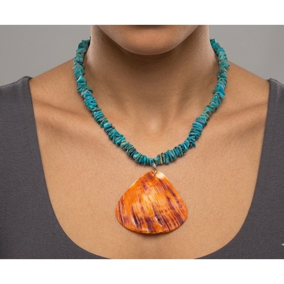 SouthWestArtisans Jewelry - Navajo Spiny Oyster Pendant Nuggets Turquoise necklace 19.5" Jewelry**